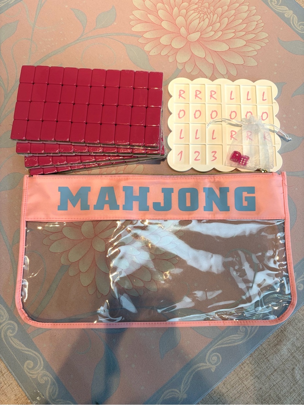 Pink Elephant 🐘 Mahjong Tiles 🀄️with Practice Board, Tile Bag & Dice 🩷
